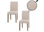 2er-Set Esszimmerstuhl Littau, Stuhl Küchenstuhl Hochlehner, Stoff/Textil Chenille Holz ~ creme, naturfarbene Beine