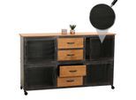 Sideboard MCW-N28, Kommode, Rollen 4 Schubladen, 3D-Struktur Industrial Retro Metall Holz 90x150x40cm ~ schwarz, natur