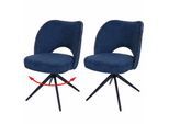 2er-Set Esszimmerstuhl MCW-N72, Polster-Küchenstuhl, drehbar Auto-Return, Stoff/Textil (420g/m²) Öko-Tex ~ blau