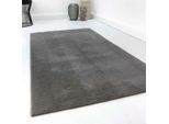 Teppich HOMIE LIVING "Villa Rosso", grau (anthrazit), B:80cm H:15mm L:150cm, Polyester, Teppiche, Teppich, Kurzflor, Uni Farben, leicht glänzende Optik