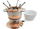 Fondue SWISSMAR "Lausanne", braun (kupferfarben), B:24cm H:20cm T:24cm, Fondues, 11-teilig, inkl. 6 nummerierten Fonduegabeln und Keramikeinsatz
