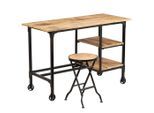 vidaXL Schreibtisch mit Klapphocker Mangoholz Massiv 115x50x76 cm