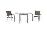 Gardenson Gartenset , Silberfarben, Taupe , Metall, Textil , 3-teilig , Uni , Tisch ausziehbar, Stühle stapelbar, Tisch mit Glasplatte , Gartenmöbel, Gartengarnituren