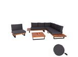 Garten-Garnitur mit Sessel MCW-H54, Lounge-Set Sofa, Spun Poly Akazie Holz MVG Aluminium ~ braun, Polster dunkelgrau