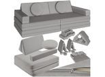 tectake® Spielsofa, 8-teilig, flexible Anordnung, Leinenbezüge, abnehmbar und waschbar, stapelbar