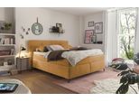 Boxspringbett "Fairfield", gelb (senfgelb), B:204cm L:218cm, 92% Polyester, 8% Nylon, SET ONE BY MUSTERRING, Komplettbetten, mit Metallfuß schwarz, Wendematratze, Breite 160 oder 180 cm