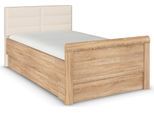 Stauraumbett RAUCH "Bett Einzelbett Stollenbett Bettkästen EVELYN", braun (eiche sonoma), B:129cm H:100cm L:214cm, Betten, Stauraumbett, in Komforthöhe mit Polsterkopfteil sowie Schubladen MADE IN GERMANY