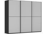 Schwebetürenschrank RAUCH "Kleiderschrank Schrank Garderobe Schlafzimmerschrank SCALE-DUO", grau (schwarz, glas seidengrau matt, griffleisten schwarz), B:271cm H:223cm T:68cm, Holzwerkstoff, Schränke, Schwebetürenschrank, edle zweigeteilte Türen Glas-Front mit 3 Zierleisten MADE IN GERMANY