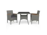 vidaXL 3-tlg. Garten-Essgruppe Grau Poly Rattan und Akazienholz