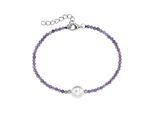 Armband SMART JEWEL "mit Edelstein-Kugeln + Muschelkern-Perle, Silber 925", lila, Armbänder, Damen, 19cm, Silber 925 (Sterlingsilber), Armband