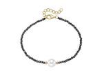Armband SMART JEWEL "mit Hämatit-Kugeln + Muschelkern-Perle, Silber 925", grau, Armbänder, Damen, 19cm, Silber 925 (Sterlingsilber), Armband