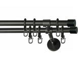 Gardinenstange GARESA "RUSTIKA", schwarz, L:290cm Ø:16mm, Metall, Gardinenstangen, rustikale Vorhanggarnitur, verlängerbar, m. Ringe, Endkappe
