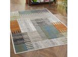 Teppich LUXOR LIVING "Toronto", bunt (blau,orange,grau), B:80cm H:12mm L:150cm, Obermaterial: 100% Polypropylen, Teppiche, Teppich, Kurzflor, modernes Patchwork-Design, Hoch-Tief Struktur, Wohnzimmer