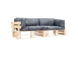 vidaXL 2-tlg. Outdoor-Sofa-Set Paletten mit Kissen in Grau Kiefernholz