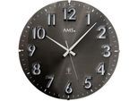 Funkwanduhr AMS, grau (anthrazit), Wanduhren, Ø 33cm, Quarzuhr, Wanduhr, Wohnzimmer, Esszimmer, Küche, Arbeitszimmer, Büro