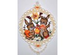 Stickereien Plauen Fensterbild "Fensterbild Hasenpärchen" Echte Plauener Spitze