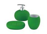 Benetton Bad-Accessoire-Set , Grün, Silberfarben , Stein , 3-teilig , Abstraktes , 14.5x22.1x11 cm , Seifenspender mit Kunststoffpumpe , Badaccessoires, Seifenspender