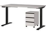 Büromöbel-Set GERMANIA "Lemont", beige (kaschmir, schwarz), B:195cm H:120cm T:80cm, Spanplatte, Metall, Kunststoff, Arbeitsmöbel-Sets, Set bestehend aus höhenverstellbarem Schreibtisch und Rollcontainer
