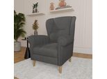 Ohrensessel HOME AFFAIRE "OSTIANO B/T/H: 80/82/98 cm, Sessel", grau (anthrazit), B:80cm H:98cm T:82cm, 92% Polyester, 8% Nylon, Sessel, Ohrensessel, Einzelstück, dicke geschwungene Armlehnen, uni und kariert