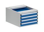 Schubladenblock Treston 53/36-1, 4 abschliessbare Schübe, bis 200 kg, B 530 x T 640 x H 360 mm, Stahl, lichtgrau RAL 7035/brillantblau RAL 5007
