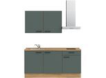 Küchenzeile NOBILIA ""Easytouch I"", grün (front: lacklaminat mineralgrün ultramatt, korpus: eiche sierra nachbildung, arbeitsplatte: eiche sierra nachbildung), B:180,3cm H:216,6cm T:60cm, Komplettküchen-Sets, vormontiert, Ausrichtung wählbar, Breite 180 cm, wahlw. mit E-Geräten