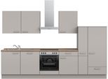 Küchenzeile NOBILIA ""Touch I"", grau (front: lacklaminat steingrau supermatt, korpus: steingrau, arbeitsplatte: eiche havanna nachbildung), B:330,3cm H:216,6cm T:60cm, Komplettküchen-Sets, vormontiert, Ausrichtung wählbar, Breite 330 cm, wahlw. mit E-Geräten