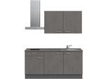 Küchenzeile NOBILIA ""Riva I"", grau (front: beton schiefergrau nachbildung, korpus: schiefergrau, arbeitsplatte: beton schiefergrau nachbildung), B:180,3cm H:216,6cm T:60cm, Komplettküchen-Sets, vormontiert, Ausrichtung wählbar, Breite 180 cm, wahlw. mit E-Geräten
