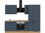 Küchenzeile NOBILIA ""Easytouch II"", blau (front: lacklaminat fjordblau ultramatt, korpus: eiche sierra nachbildung, arbeitsplatte: eiche sierra nachbildung), B:270,3cm H:216,6cm T:60cm, Komplettküchen-Sets, vormontiert, Ausrichtung wählbar, Breite 270 cm, wahlw. mit E-Geräten
