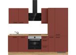 Küchenzeile NOBILIA ""Easytouch II"", rot (front: lacklaminat rostrot ultramatt, korpus: eiche sierra nachbildung, arbeitsplatte: eiche sierra nachbildung), B:270,3cm H:216,6cm T:60cm, Komplettküchen-Sets, vormontiert, Ausrichtung wählbar, Breite 270 cm, wahlw. mit E-Geräten