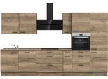 Küchenzeile NOBILIA ""Structura II"", braun (front: eiche havanna nachbildung, korpus: eiche havanna nachbildung, arbeitsplatte: eiche havanna nachbildung), B:360,3cm H:216,6cm T:60cm, Komplettküchen-Sets, vormontiert, Ausrichtung wählbar, Breite 360 cm, wahlw. mit E-Geräten