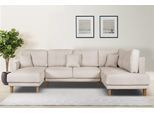 Wohnlandschaft HOME AFFAIRE "TRIPLO U-Form wahlweise mit Schlaffunktion, B/T/H: 310/192/90 cm", beige, B:310cm H:90cm T:192cm, 88% Polyester, 9% Rayon, 3% Nylon, Sofas, Wohnlandschaft, Schlafsofa, auch mit Bettkasten, Steppung im Rückenkissen