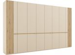 Drehtürenschrank MUSTERRING "Isabelle", beige (champagner, dekor), Schränke, Champagner-Dekor, B/H/T: 393,1cm x 216cm x 58cm, Türen: 8 Stk. Lamellen in Bianco Eiche-Nachbildung, Hartfaserplatte, Holzwerkstoff, Drehtürenschrank, Lamellen in Eiche, Griffe in silber, verschiedene Größen und Farben, B:393,1cm H:216cm T:58cm