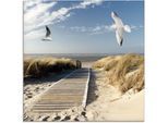 Artland Glasbild »Nordseestrand auf Langeoog mit Möwen«, Strand, (1 St.), in verschiedenen Grössen