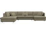 Wohnlandschaft FLEXLUX "Lovane, u-Form, bequem und komfortabel", grün (fall grün), B:399cm H:84cm T:272cm, 62% Polyester/14% Cotton/7% Linen, Sofas, Wohnlandschaft, Weich & anschmiegsam, große Sitztiefe auf Kaltschaum, Dekokissen inkl.