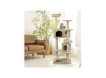 NYVI Katzen Kratzbaum Sammy 132 cm Beige - Deluxe Katzenbaum mit 2 Katzenhöhlen, 3 Plattformen und Sisal Kratzsäule