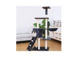 NYVI Katzen Kratzbaum Simba 142 cm Dunkelgrau - Deluxe Katzenbaum mit Katzenhöhle, Spielzeug, Plattform, Sisal Kratzsäule und Hängematte