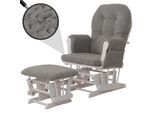 Relaxsessel MCW-C76, Schaukelstuhl Sessel Schwingstuhl + Hocker Stoff Bouclé 480g/m² Öko-Tex ~ grau Gestell weiß