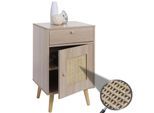 Beistelltisch MCW-M36, Kaffeetisch Nachttisch Loungetisch, Staufächer Schublade, Kubu Rattan Holz Melamin, Eiche-Optik