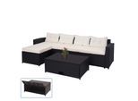 Poly-Rattan Garnitur MCW-J34, Balkon-/Garten-/Lounge-Set Sitzgruppe Sofa, Staufach ~ schwarz, Kissen creme-beige