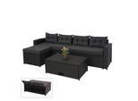 Poly-Rattan Garnitur MCW-J34, Balkon-/Garten-/Lounge-Set Sitzgruppe Sofa, Staufach ~ schwarz, Kissen dunkelgrau