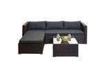 Poly-Rattan Garnitur MCW-F57, Balkon-/Garten-/Lounge-Set Sofa Sitzgruppe ~ braun, Kissen dunkelgrau ohne Deko-Kissen