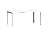 Schreibtisch MODENA FLEX, Freiform, Ansatz rechts, 4-Fuss Quadratrohr, B 1800 x T 1000/800 x H 720-820 mm, weiss/weissaluminium