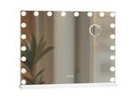 CLP Schminkspiegel mit Beleuchtung 80x60 cm Norlina, Kosmetikspiegel Bluetooth-Lautsprecher USB, Hollywoodspiegel Wandmontage und freistehend