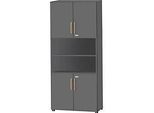 Schäfer Shop Select Kombischrank Start Off Wood, 6 OH, abschliessbar, B 800 x T 420 x H 2240 mm, Holz, graphit