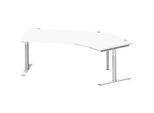 Schäfer Shop Genius Winkelschreibtisch MODENA FLEX 135°, T-Fuss-Rundrohr, B 2165 mm, Ansatz rechts, weiss/weissalu