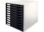 LEITZ® Schubladenbox, 10 Schübe, DIN A4, Polystyrol, lichtgrau/schwarz