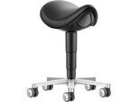 Sattelhocker bimos 9473L, mit Rollen, 3D-Sitzmechanik, höhenverstellbar, bis 120 kg, Stahl & Kunstleder, desinfektionsmittelbeständig, schwarz