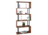 Bücherregal MCW-A27, Standregal Wohnregal, 183x80cm 3D-Struktur 5 Ebenen ~ Wildeiche-Optik, Metall schwarz