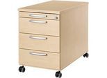 Rollcontainer 1333, 3 Schübe & 1 Utensilienauszug, abschliessbar, runde Griffe, Holz/Stahl/Kunststoff, B 434 x T 800 x H 613 mm, Ahorn-Dekor