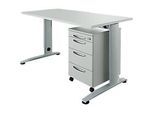 Schäfer Shop Select Büromöbelset 2-tlg. LOGIN C-Fuss Schreibtisch, B 1600 mm + Rollcontainer, 3 Schübe, Utensilienauszug, Zentralverschluss, lichtgrau
